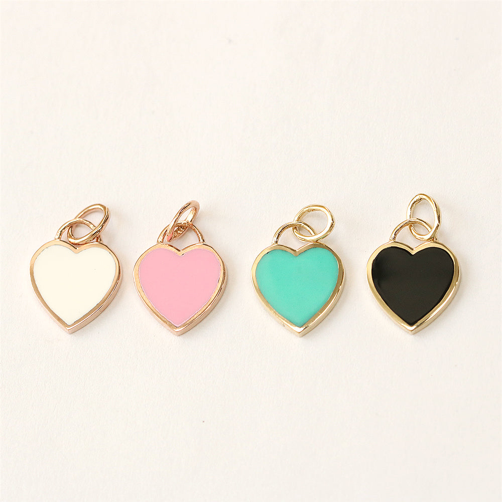 14K Gold Enamel Heart Necklace Pendant