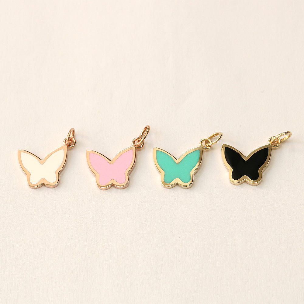 14K Gold Enamel Butterfly Necklace Pendant