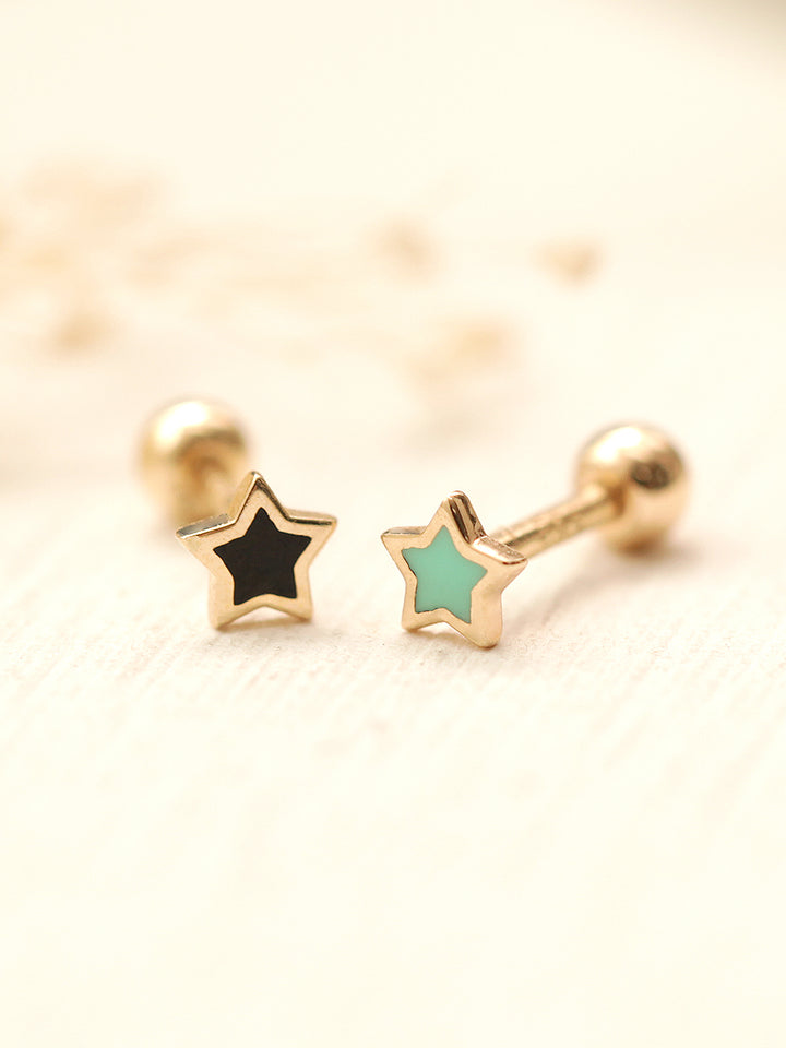 14K Gold Enamel Star Cartilage Earring 20G18G16G