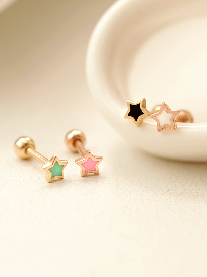 14K Gold Enamel Star Cartilage Earring 20G18G16G