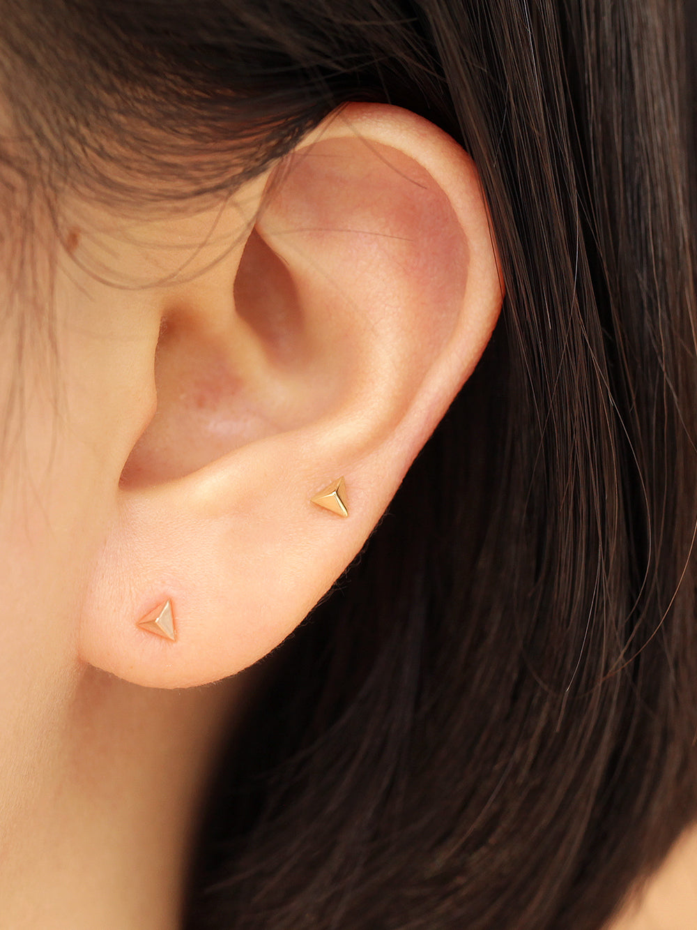 14K Gold Tiny Pyramid Stud Earring