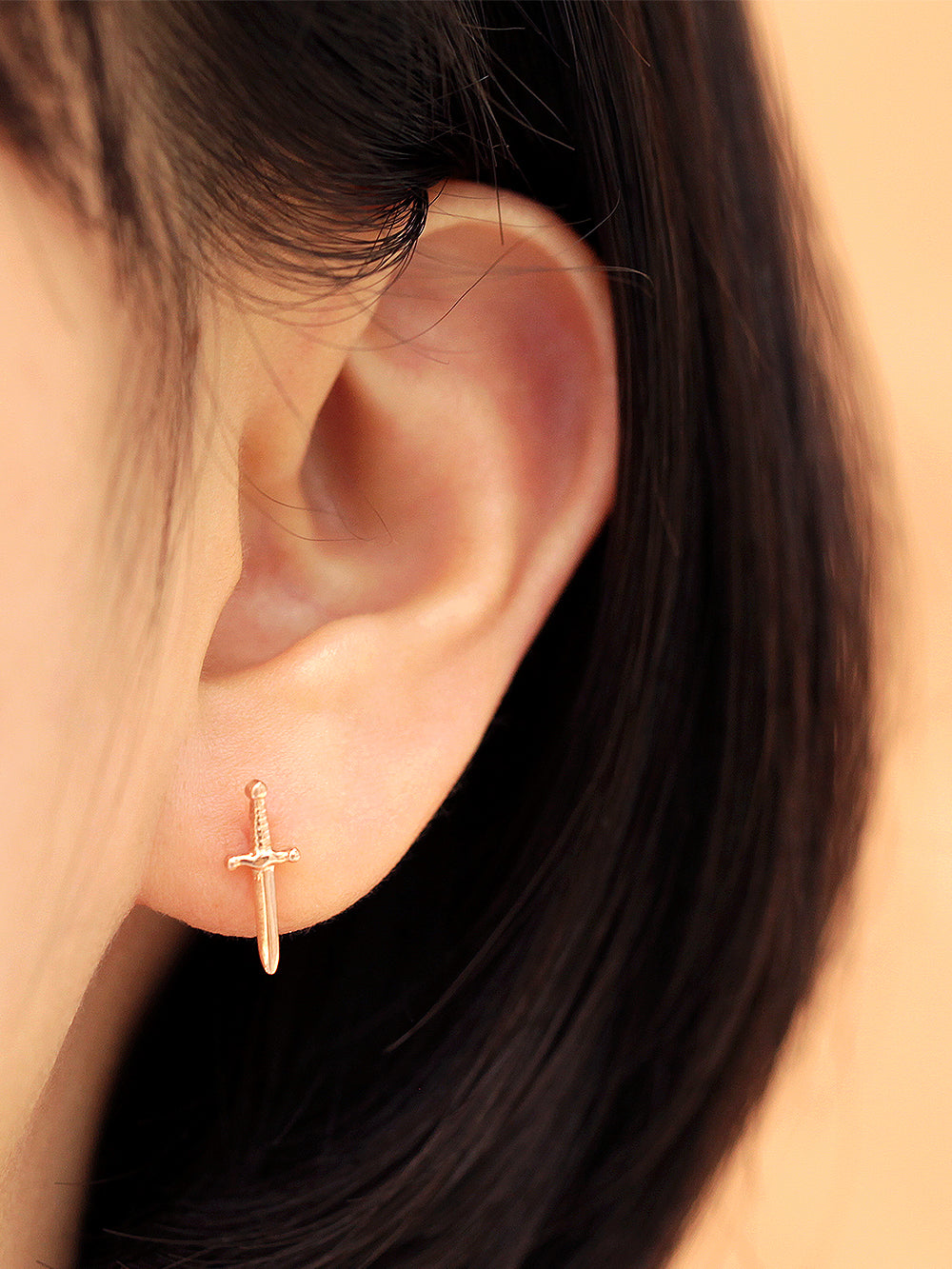 14K Gold Excalibur Knife Stud Earring