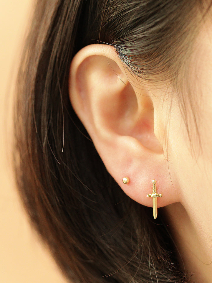 14K Gold Excalibur Knife Stud Earring