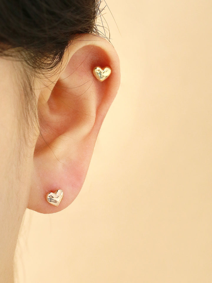 14K Gold Voluminous Crescent, Star, Heart Stud Earring