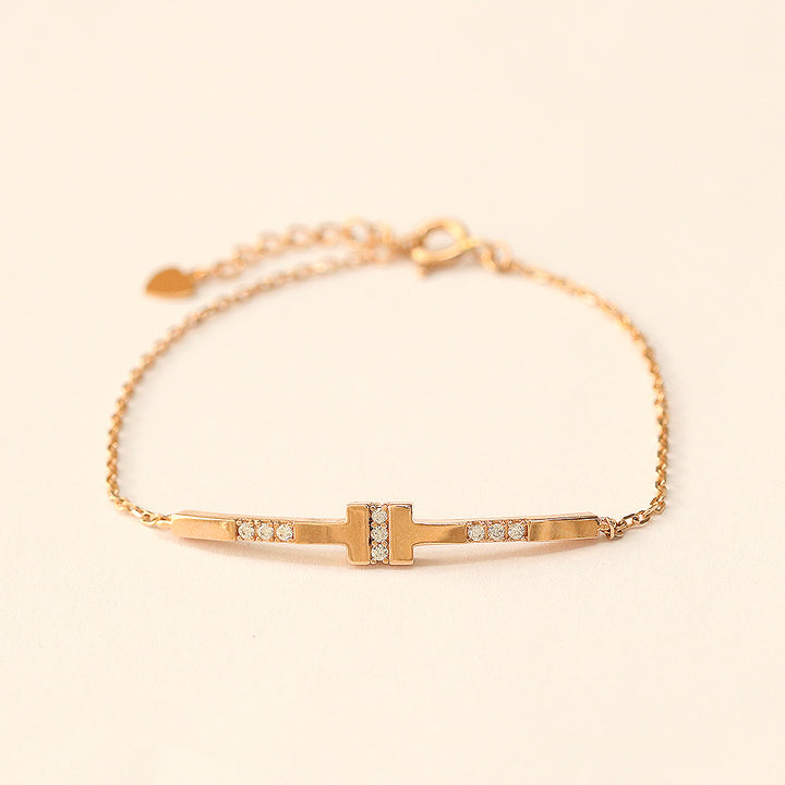 14K 18K Gold CZ Volume Line Stick Bracelet