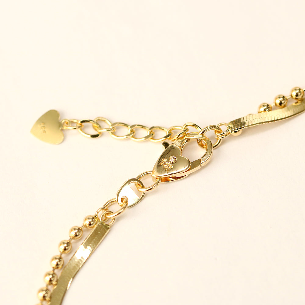 14K Gold 2mm Snake Chain and Balls Bracelet