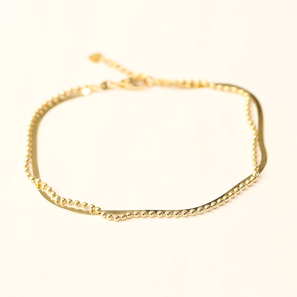 14K Gold 2mm Snake Chain and Balls Bracelet