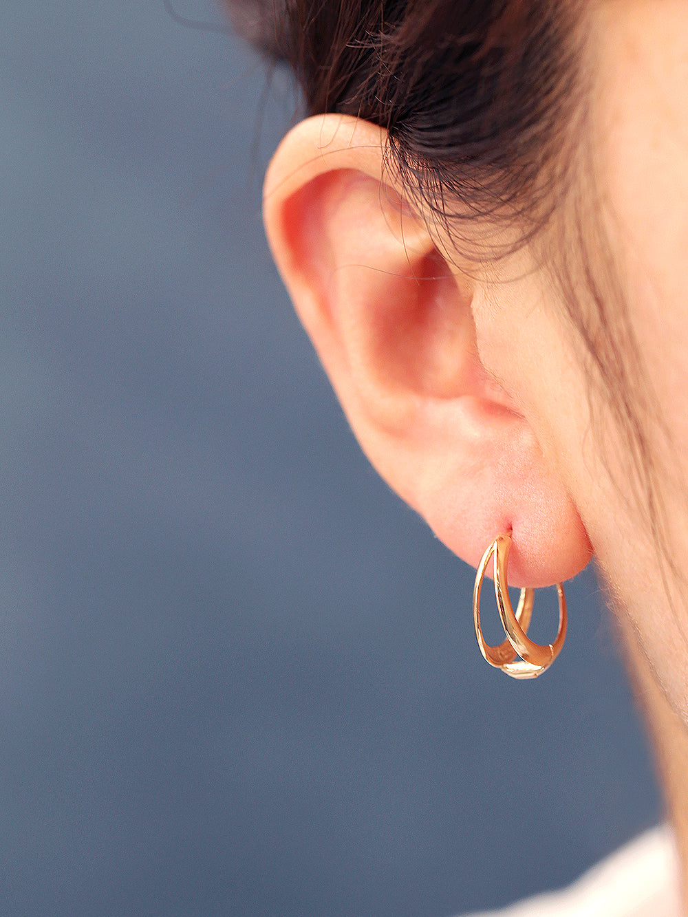 14K Gold Bold 2 Line Hoop Earring