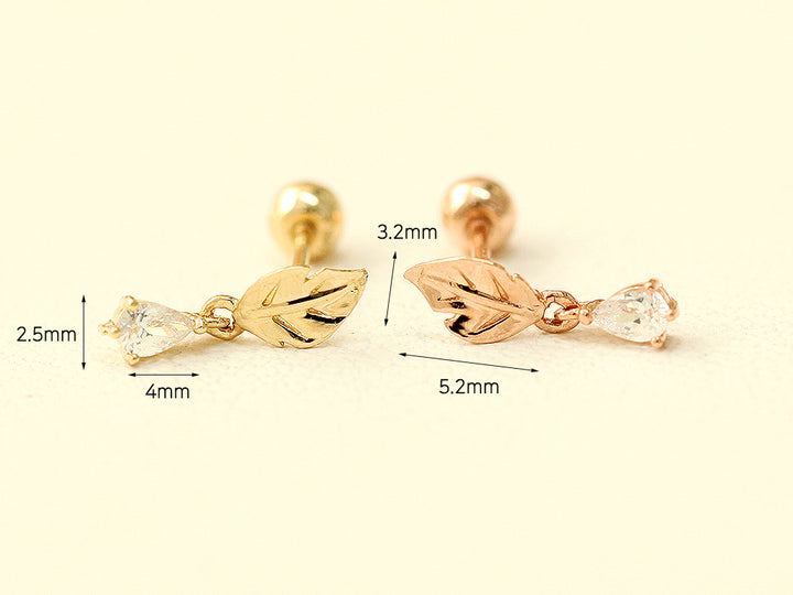 14K gold Teardrop Leaf cartilage earring 20g