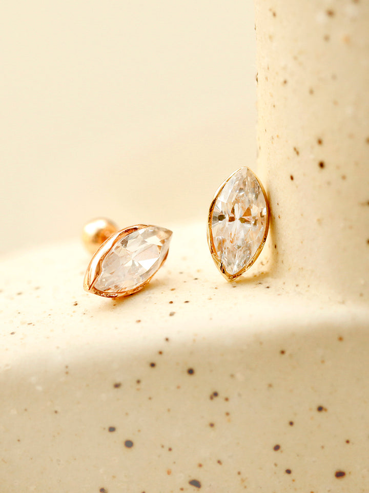 14K Gold Point Marquise Cubic Cartilage Earring 20G18G16G