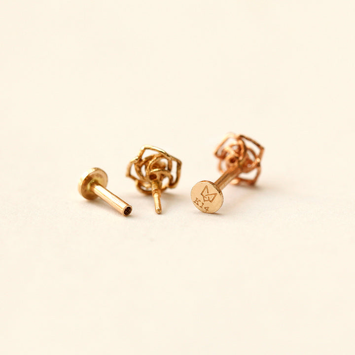 14K Gold Mini Cubic Rose Internally Threaded Labret Piercing 18G16G