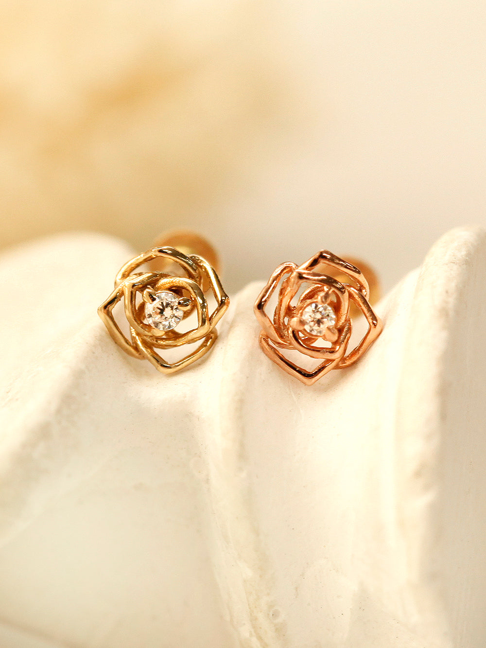 14K Gold Mini Cubic Rose Internally Threaded Labret Piercing 18G16G