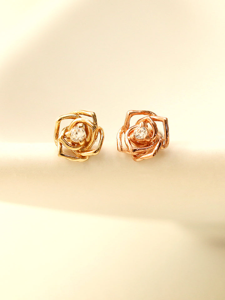 14K Gold Mini Cubic Rose Internally Threaded Labret Piercing 18G16G