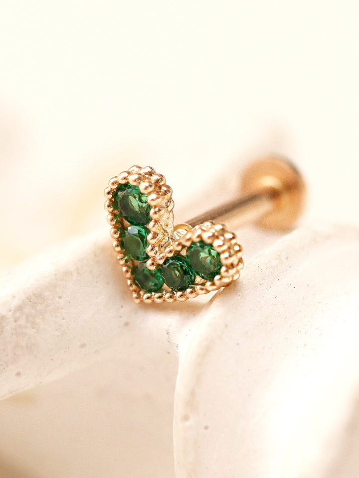 14K Gold Bling Lovely Heart Internally Threaded Labret Piercing 18G16G