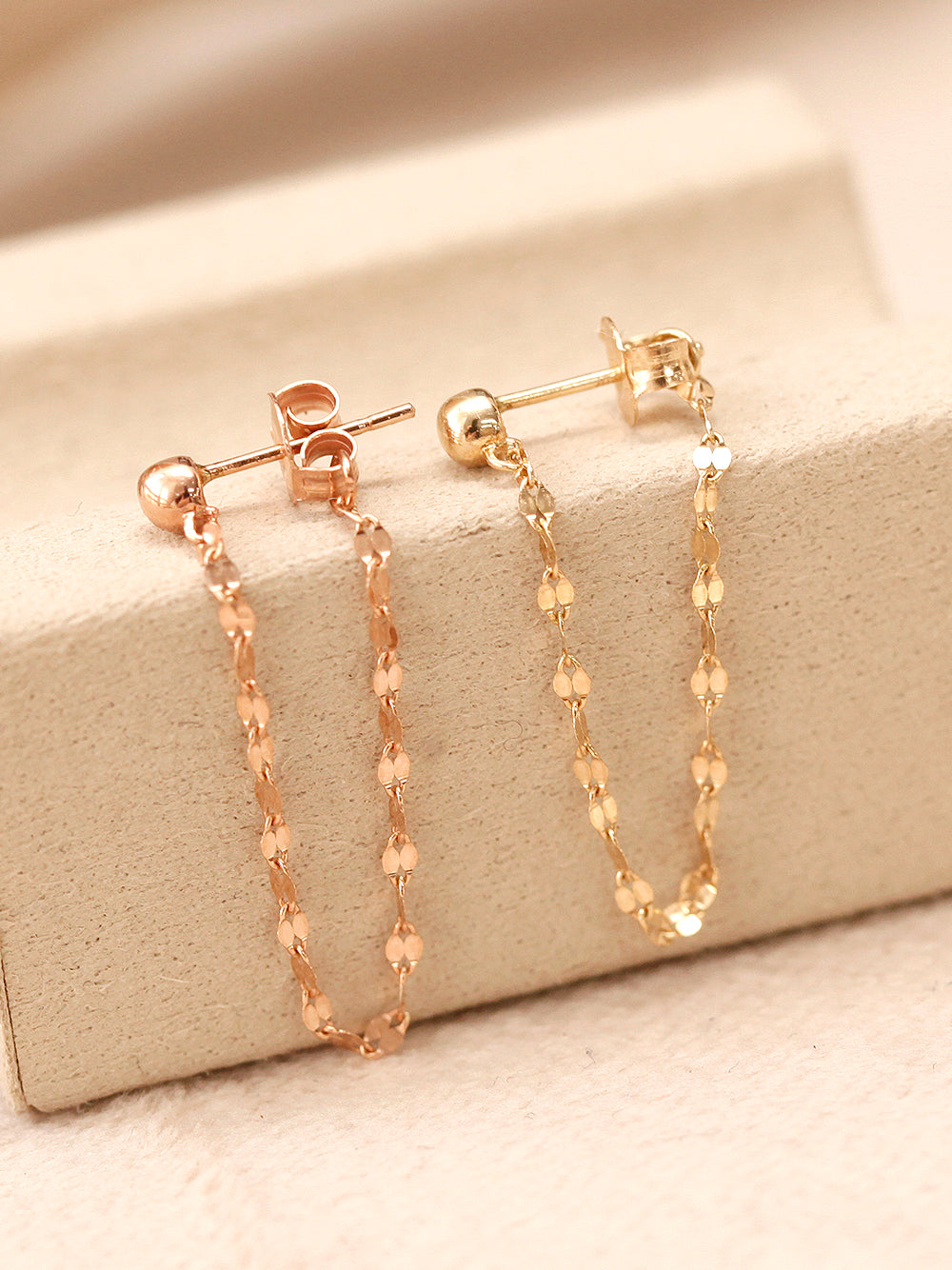 14K Gold Shine Chain drop Ball Threader Earring