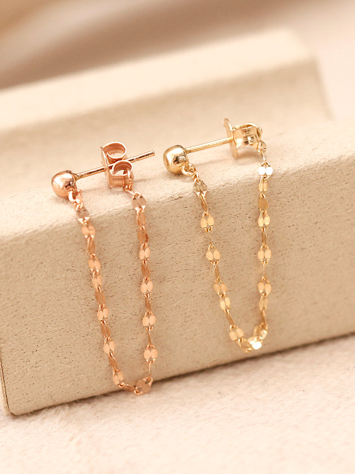 14K Gold Shine Chain drop Ball Threader Earring