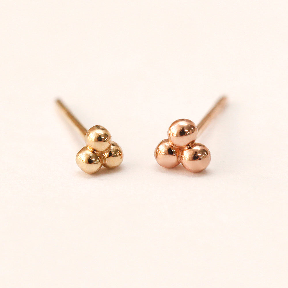 14K Gold Triangle Balls Stud Earring