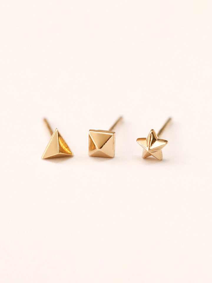 14K Gold Tiny Pyramid Stud Earring