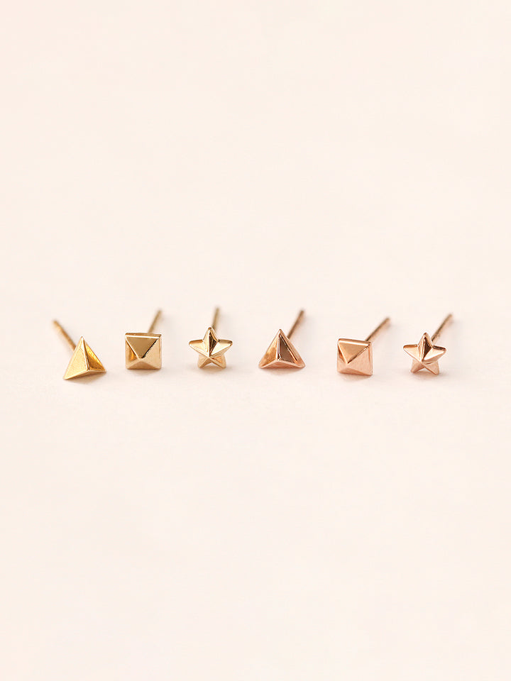 14K Gold Tiny Pyramid Stud Earring