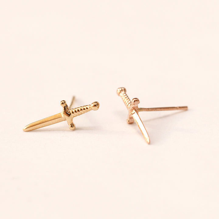 14K Gold Excalibur Knife Stud Earring