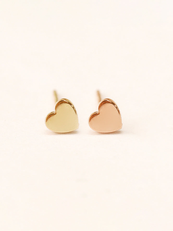 14K Gold Flat Heart Stud Earring