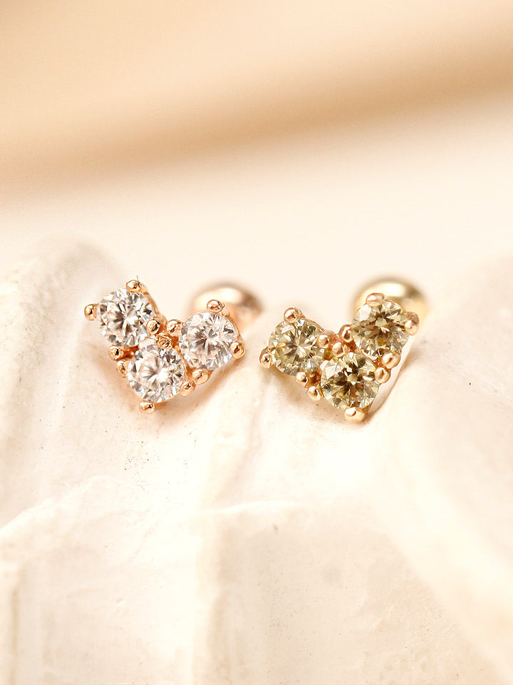 14K Gold Block Heart CZ Cartilage Earring 20G18G16G