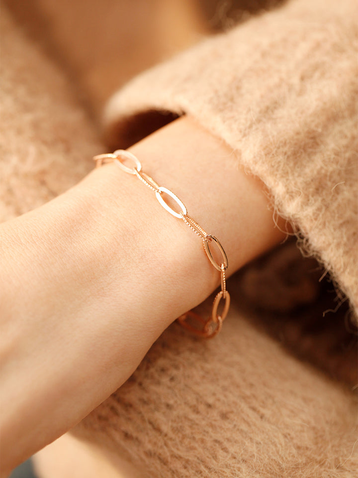 14K 18K Gold Oval Cutting Clip Chain Bracelet