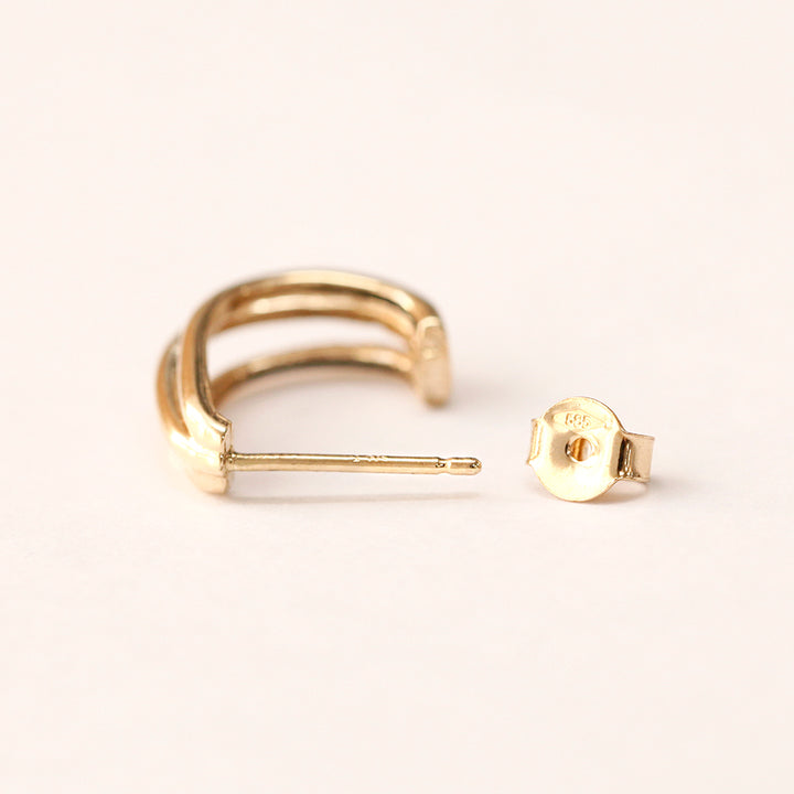 14K Gold Three lines Bold Half Ring Earring