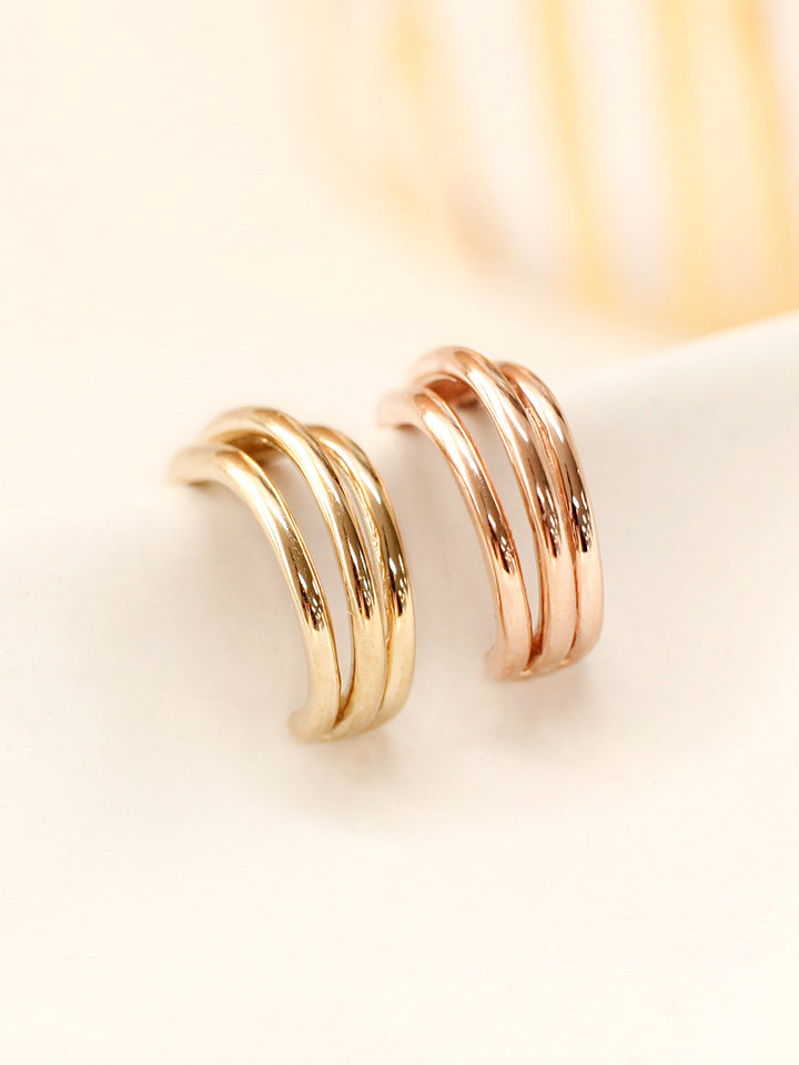 14K Gold Three lines Bold Half Ring Earring