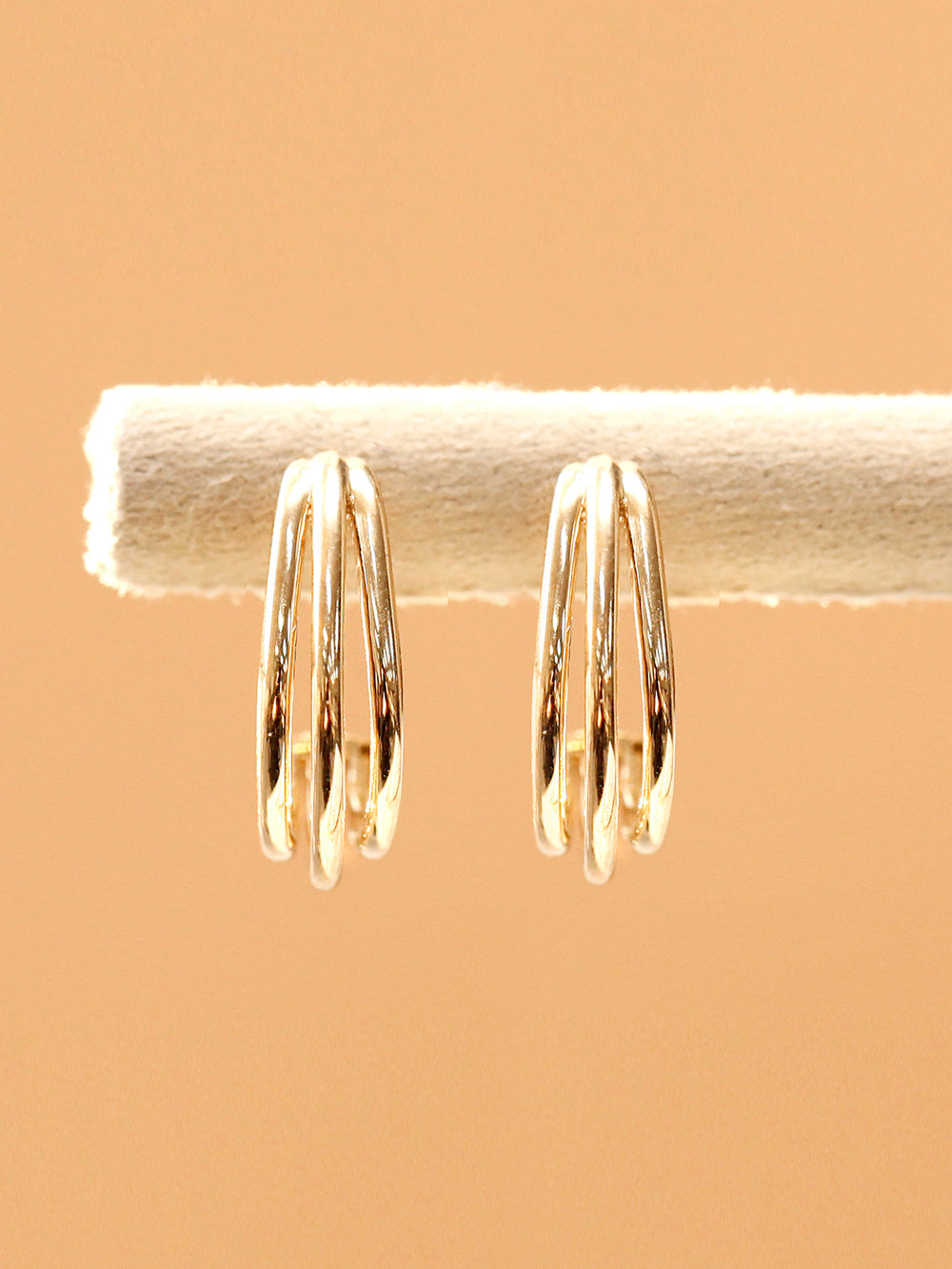 14K Gold Three lines Bold Half Ring Earring