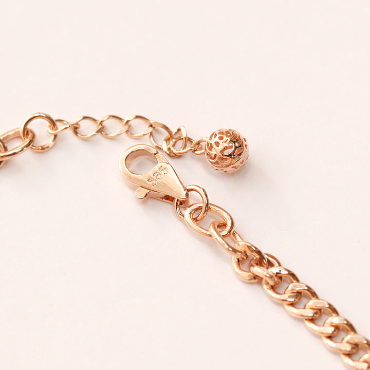 14K Gold Rose Heart Chain Bracelet