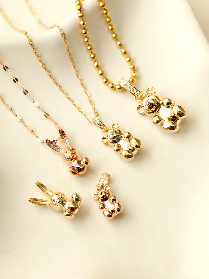 14K 18K Gold Rabbit Bear Necklace Pendant