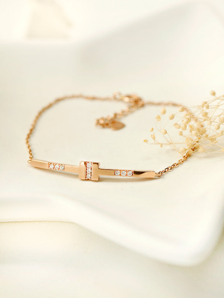 14K 18K Gold CZ Volume Line Stick Bracelet