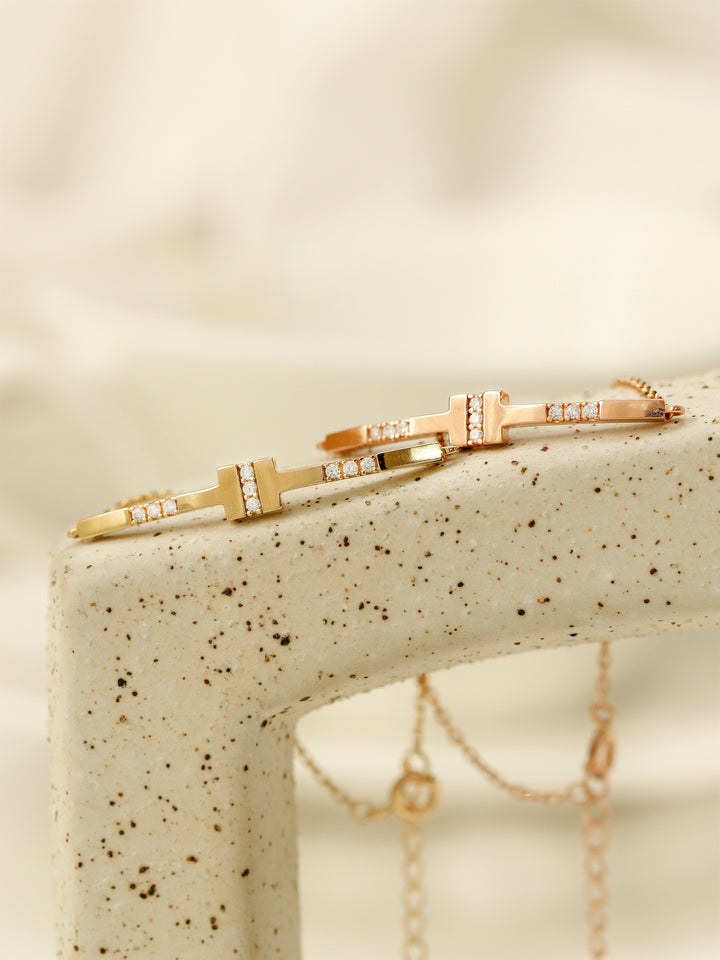 14K 18K Gold CZ Volume Line Stick Bracelet