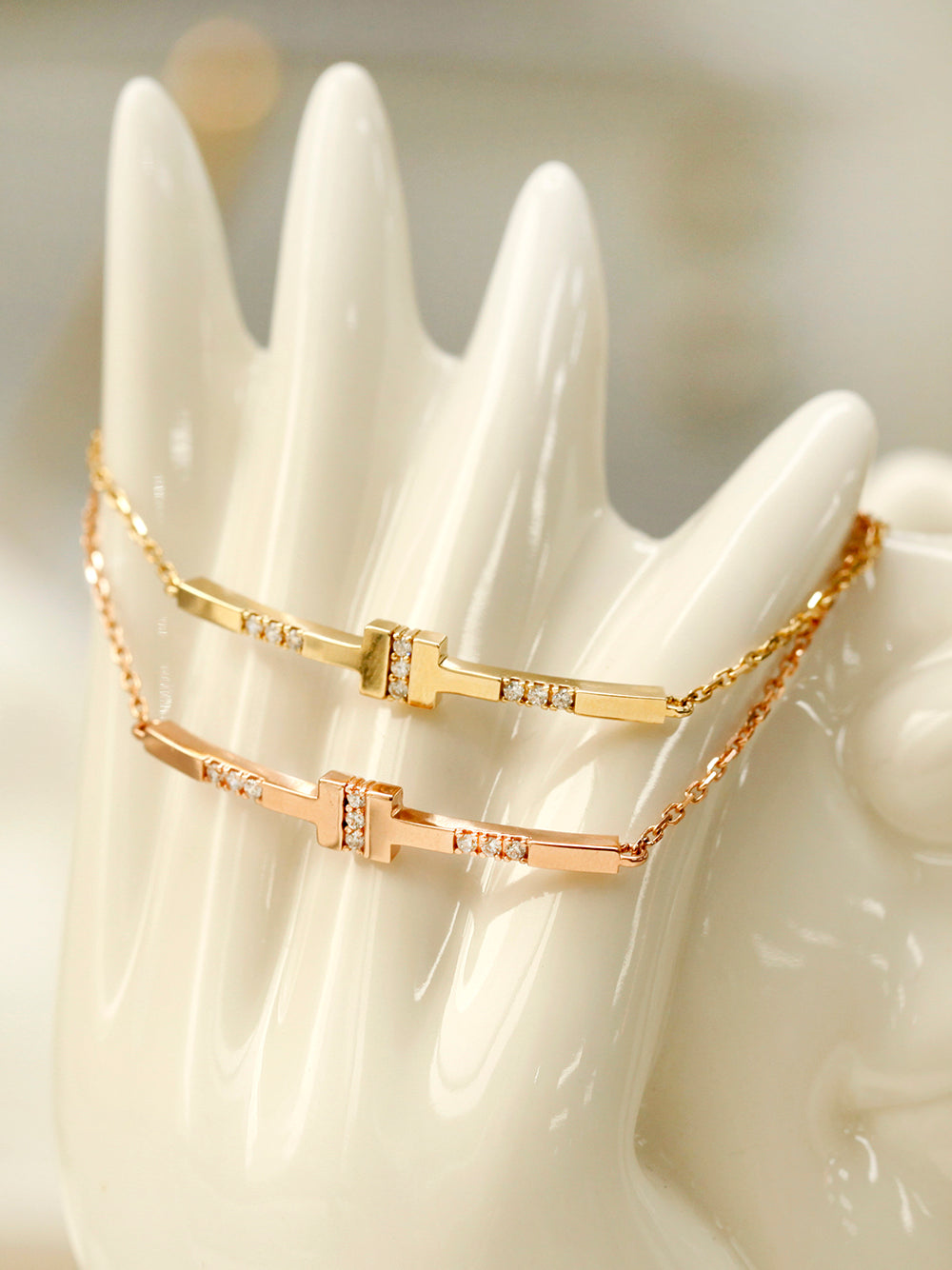 14K 18K Gold CZ Volume Line Stick Bracelet