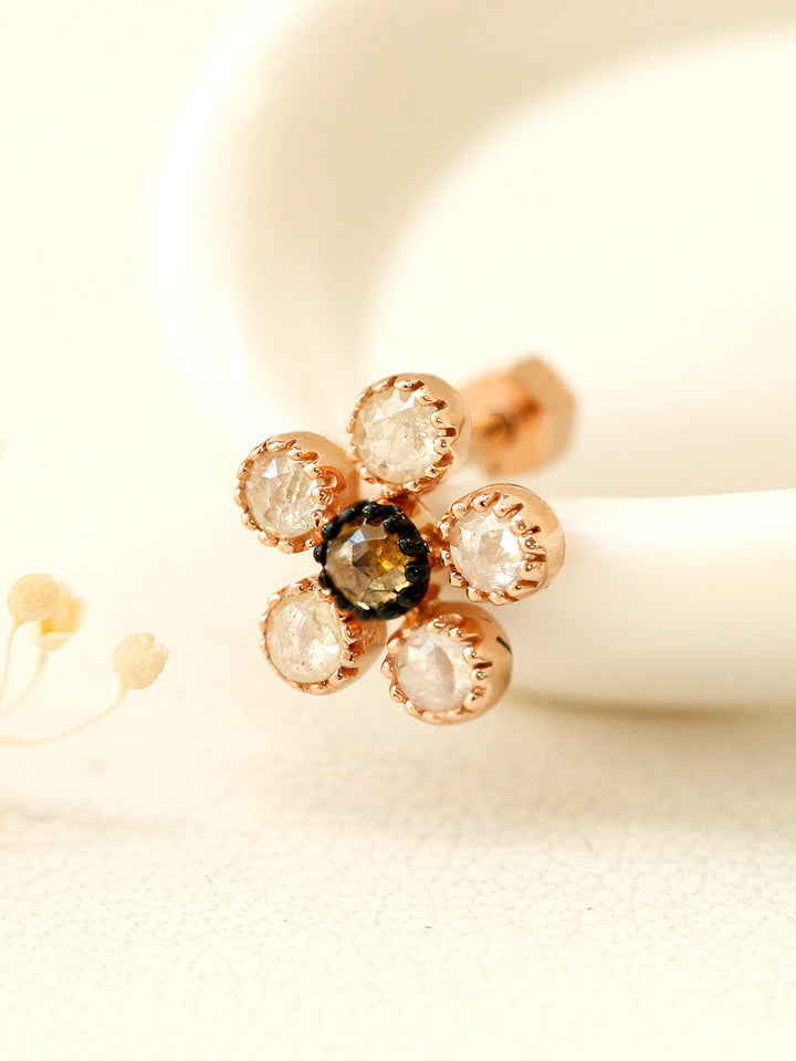 14K Gold Bling Rough Diamond Flower Cartilage Earring 18g