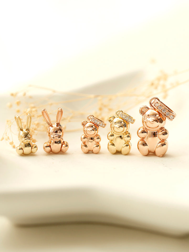 14K 18K Gold Rabbit Bear Necklace Pendant