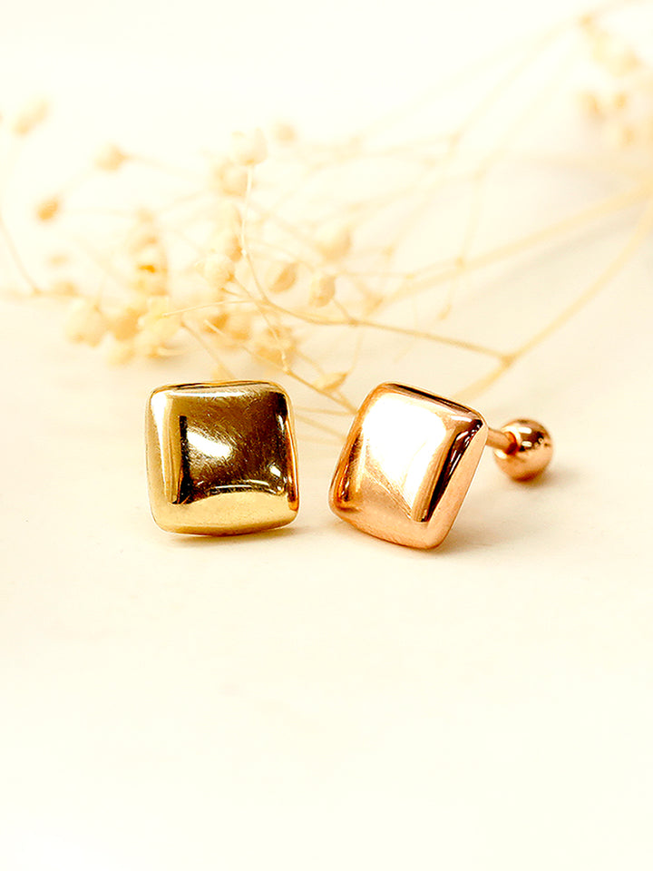 14K Gold Bold Square Cartilage Earring 18G16G