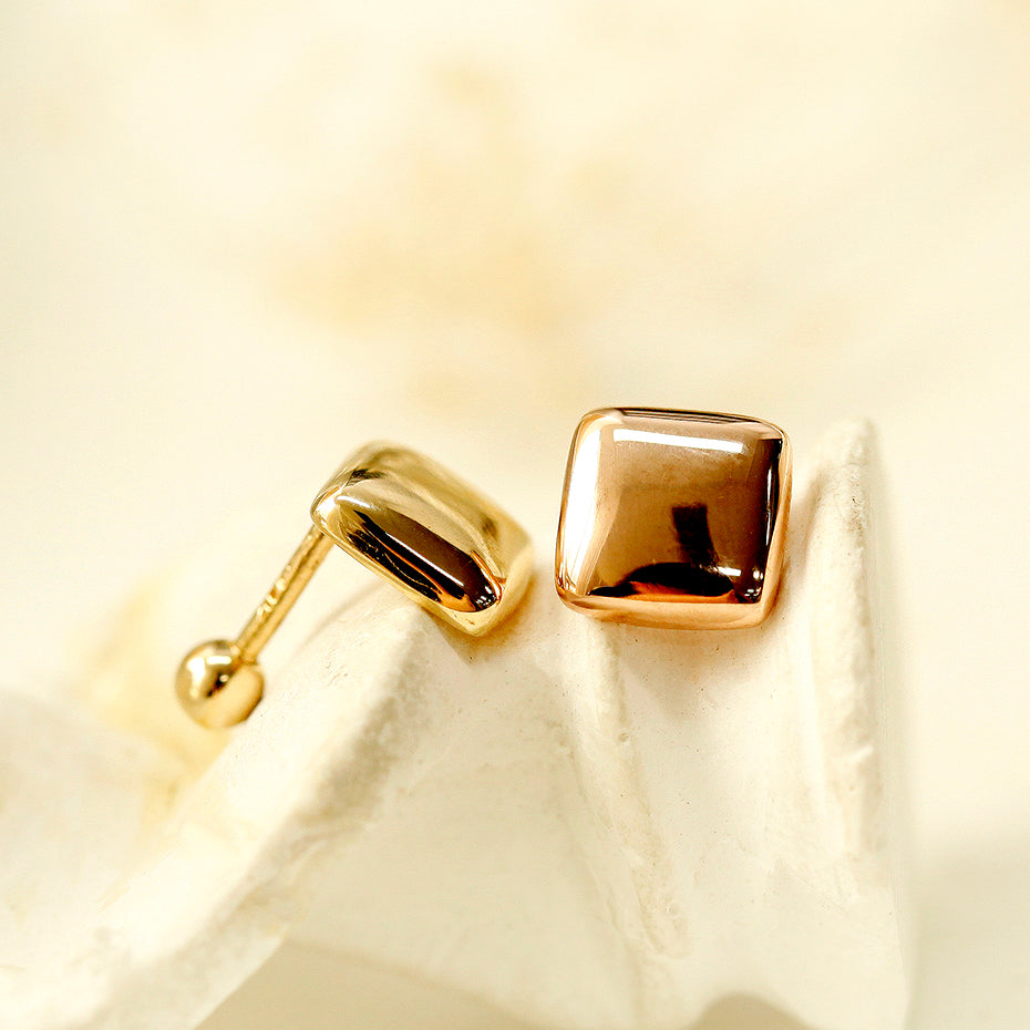 14K Gold Bold Square Cartilage Earring 18G16G