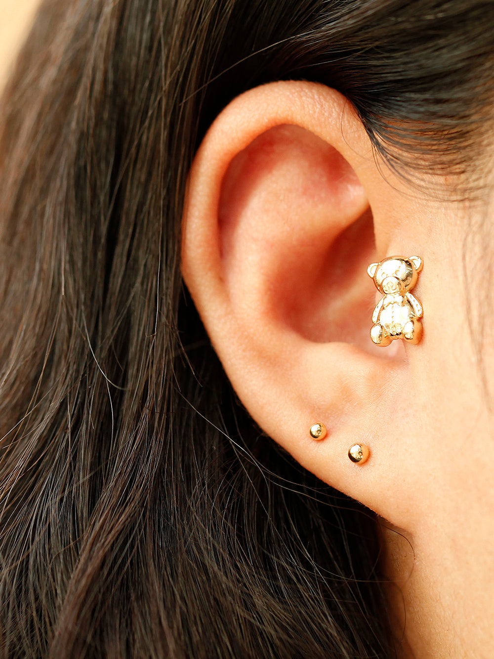 14K Gold Big Bear Cartilage Earring 18G16G