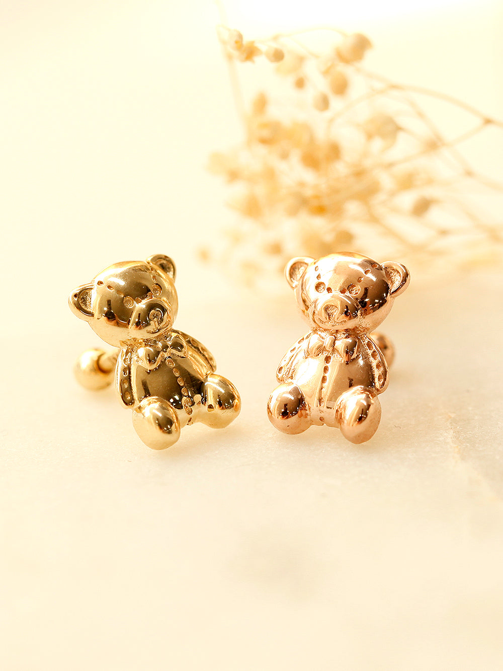 14K Gold Big Bear Cartilage Earring 18G16G