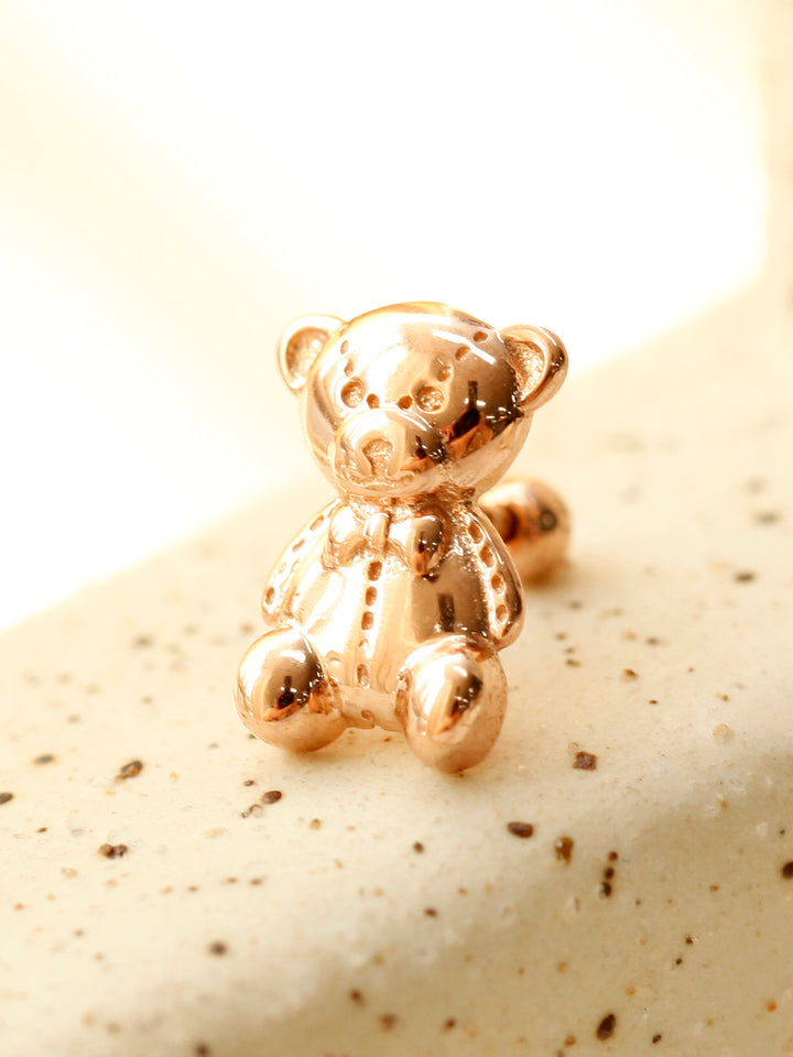 14K Gold Big Bear Cartilage Earring 18G16G