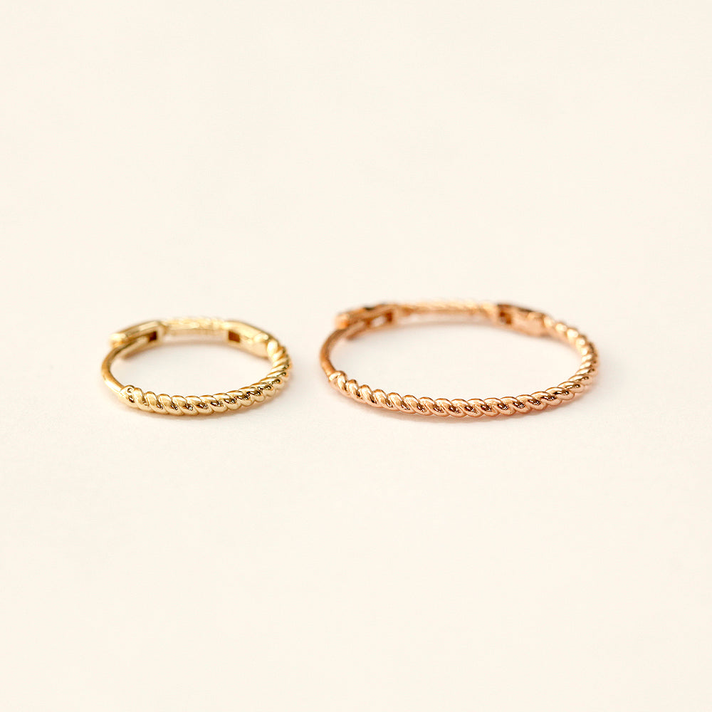 14K Gold Twist Oval Cartilage Hoop Earring