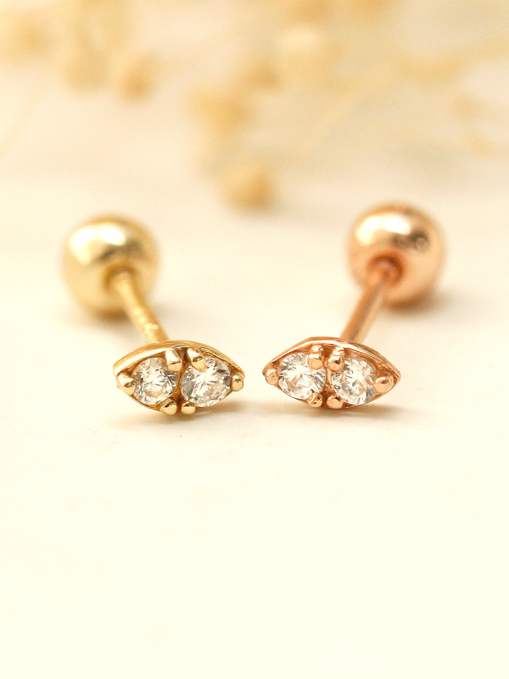 14K Gold Mini Double Cubic Cartilage Earring 20G18G16G