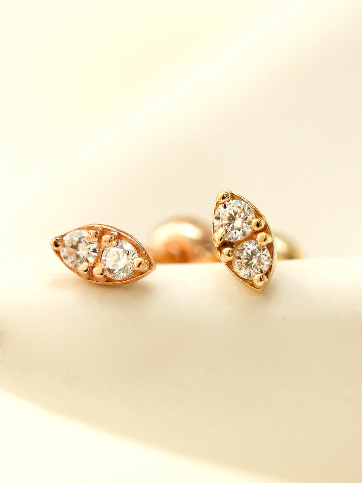 14K Gold Mini Double Cubic Cartilage Earring 20G18G16G