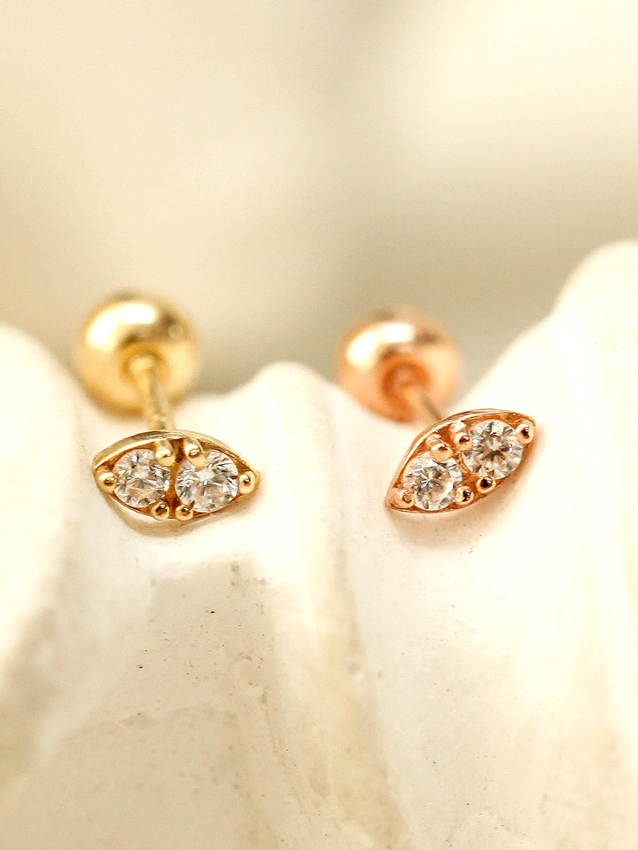 14K Gold Mini Double Cubic Cartilage Earring 20G18G16G