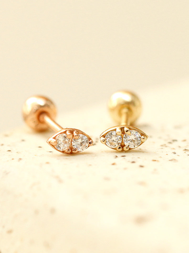 14K Gold Mini Double Cubic Cartilage Earring 20G18G16G