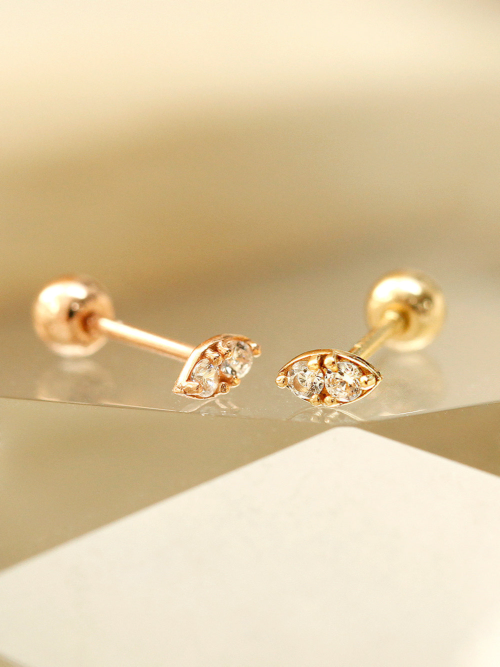 14K Gold Mini Double Cubic Cartilage Earring 20G18G16G