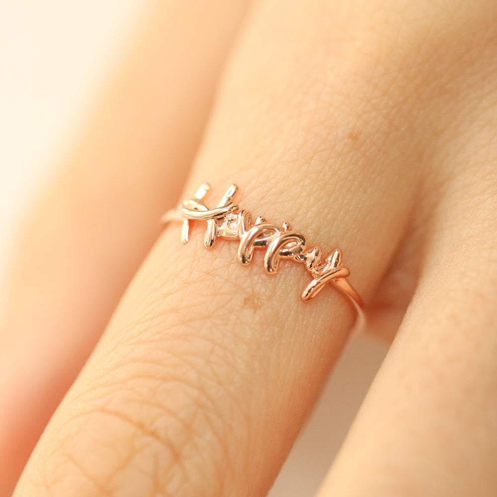 14K 18K Gold Lettering Happy Ring