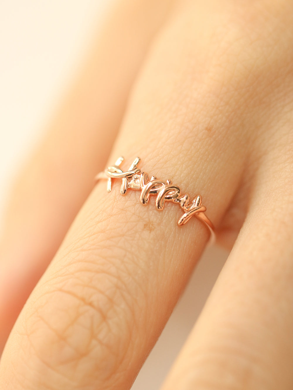 14K 18K Gold Lettering Happy Ring